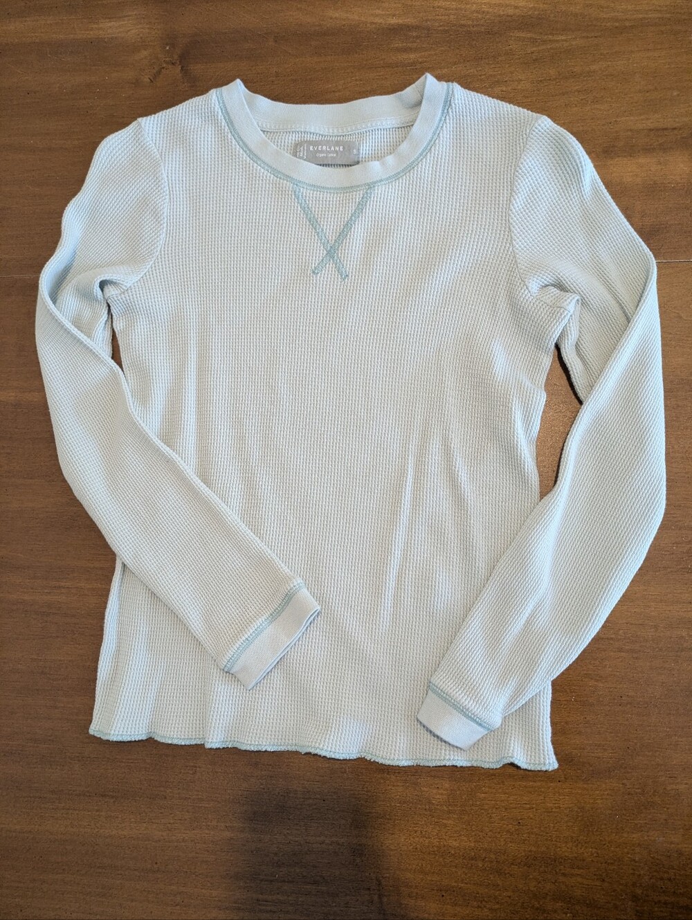 Everlane Organic Cotton Waffle Knit Crew Neck Long Sleeve In Ice Blue